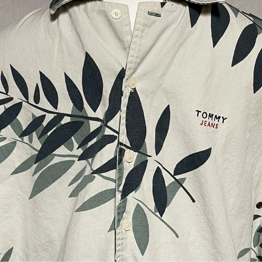 Vintage Tommy Jeans Heavy Cotton Button Down Shirt Men’s Beige Green Size Large